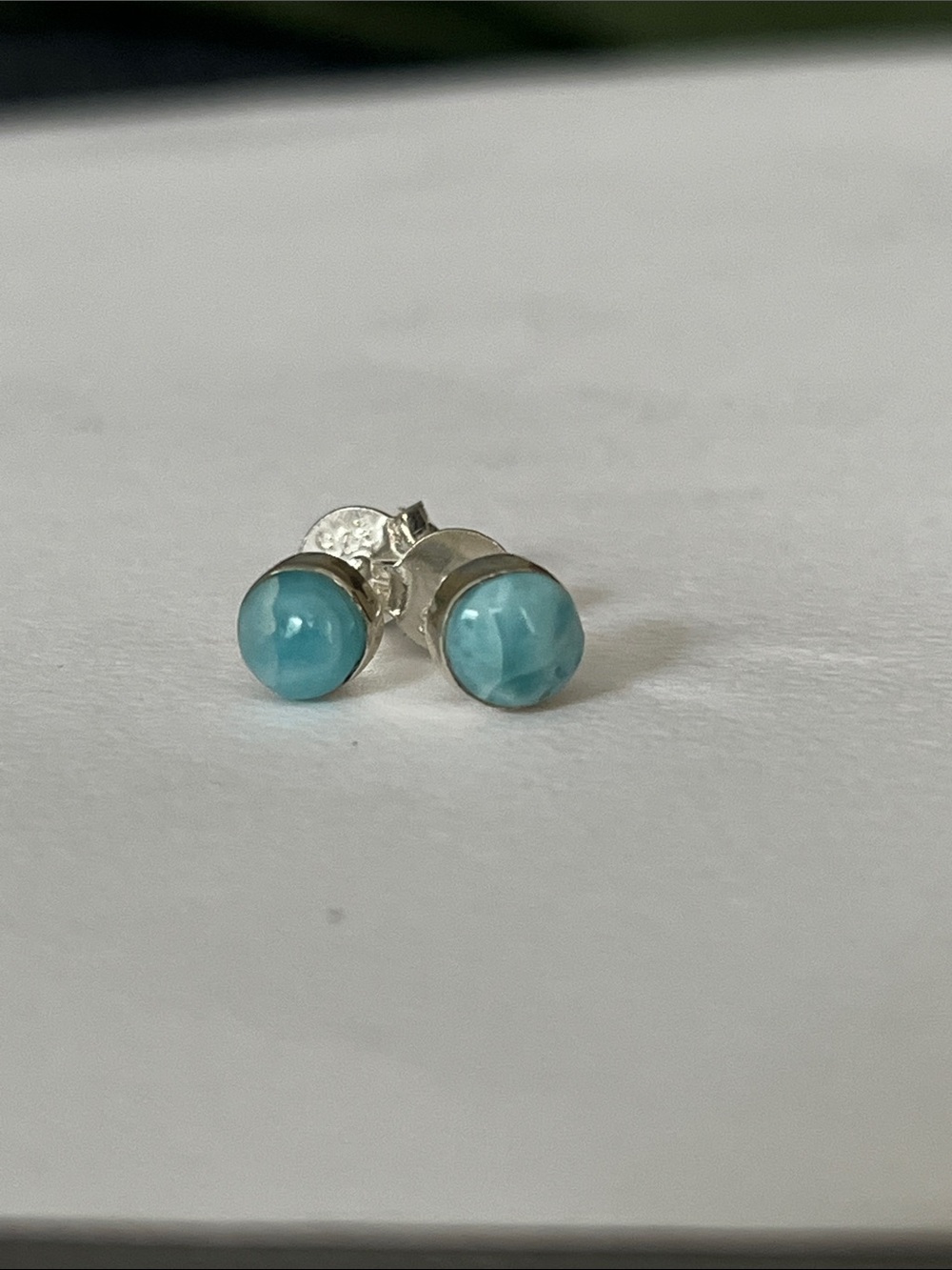 Hand Crafted Blue Larimar Sterling Stud Earrings